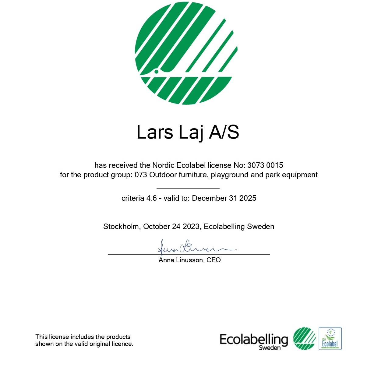 Chứng nhận Lars Laj Sverige