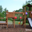 Triangle Modern Nature wooden playhouse with slide bằng gỗ tự nhiên với cầu trượt và bóng trang trí.