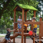 Triangle Modern Nature wooden playhouse with slide có mái cỏ xanh, cầu trượt và cầu thang dây cho tr