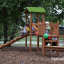 Triangle Modern Nature wooden playhouse with slide bằng gỗ thiết kế đặc biệt có cầu trượt và mái phủ