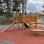 Triangle Modern Nature wooden playhouse with slide bằng gỗ tự nhiên, có cầu trượt và cầu thang cho t
