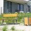 Ghế Ryga Bench w/ Backrest bằng gỗ và kim loại, kèm thùng rác ngoài trời.