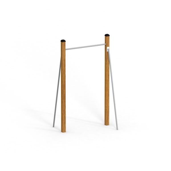 Thiết bị tập thể dục ngoài trời Pull Bar với khung gỗ và thanh kim loại chắc chắn.