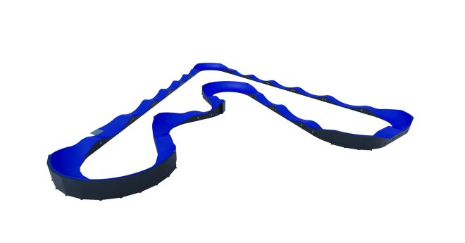 Mô hình Modular Pumptrack VI màu xanh dành cho sân chơi ngoài trời, thiết kế đường đua uốn lượn.