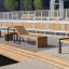 Băng ghế Thor long bench bằng gỗ và kim loại, thiết kế hiện đại cho khu vực ngoài trời.