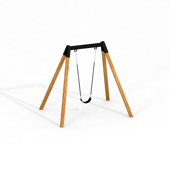 Xích đu Flexi Seat Single Swing với khung gỗ chắc chắn và ghế đơn màu đen.