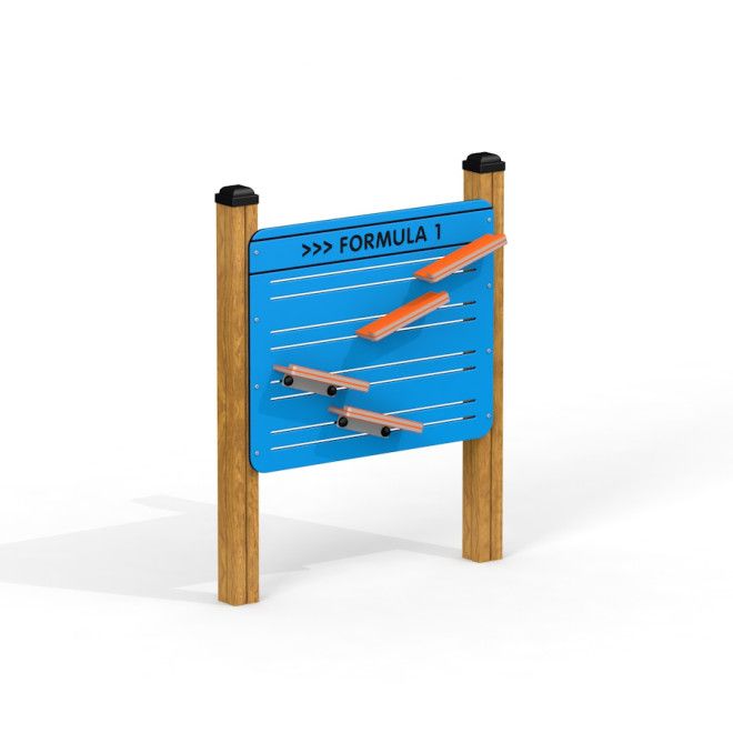 Race Track Board với bảng xanh và các đường đua nhỏ màu cam gắn trên khung gỗ.