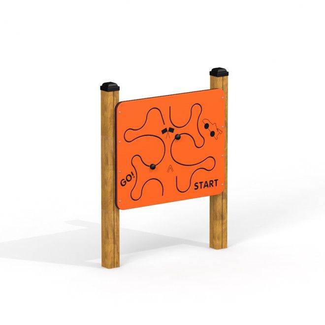 Bảng trò chơi Car Race Board màu cam với đường đua và các nút di chuyển cho trẻ em trên sân chơi.