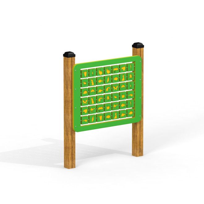 Bảng trò chơi Find Pairs Board màu xanh lá cây với các biểu tượng động vật, khung gỗ cho sân chơi tr