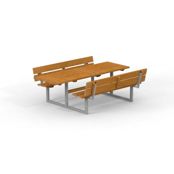 Bàn và ghế Table & Bench Steel Construction bằng gỗ và khung thép chắc chắn cho khu vui chơi.