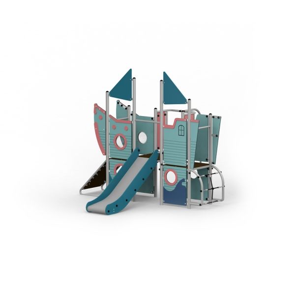 Pirate Ship playhouse with slide, steel structure, khu vui chơi trẻ em hình tàu cướp biển với cầu tr