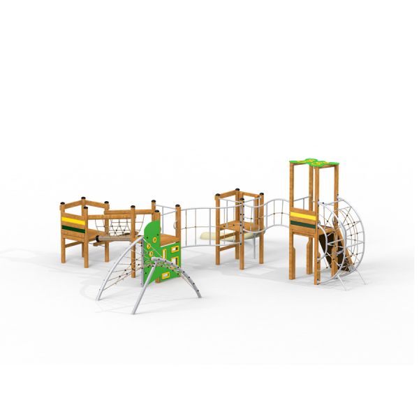 El Dorado wooden playhouse với cấu trúc gỗ và các phần leo núi an toàn cho trẻ em.