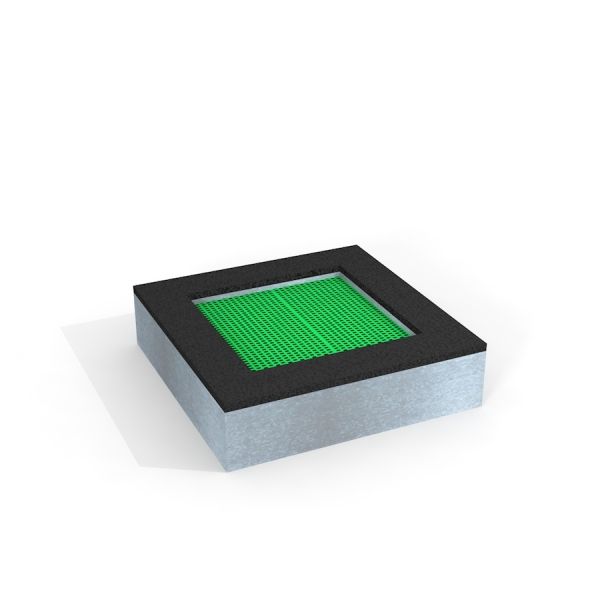 Square trampoline (100 cm) với khung kim loại và mặt lưới xanh cho khu vui chơi trẻ em.