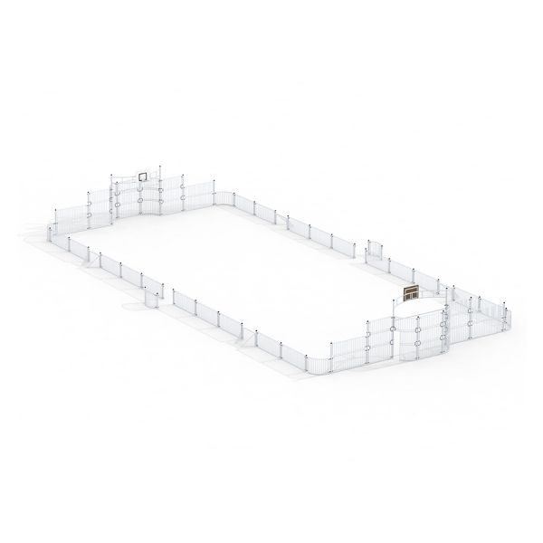 Sân thể thao Sport Arena w/Mini Goals 14x31 m với hàng rào bảo vệ và khung thành nhỏ cho trẻ em.