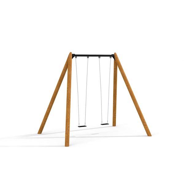 Xích đu đôi Nature Double Swing 5m khung gỗ chắc chắn cho sân chơi trẻ em.