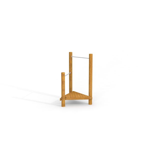 Gymnastic Bar w/ Wooden Deck bằng gỗ tự nhiên với thanh tập thể dục và sàn gỗ nhỏ gọn.