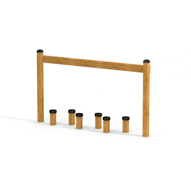 Obstacle Course Stepping Logs bằng gỗ cho sân chơi trẻ em, gồm các cột bước cao thấp khác nhau.