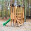 Cấu trúc leo trèo bằng gỗ Mini Play Modern Nature với cầu trượt xanh cho khu vui chơi trẻ em.