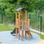 Pixie Modern Nature wooden playhouse with slide bằng gỗ tự nhiên, có cầu trượt và cầu thang leo an t