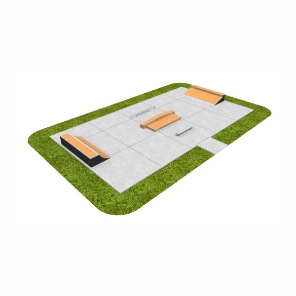 Skate Park 02 với bề mặt bê tông và các chướng ngại vật dành cho trượt ván.