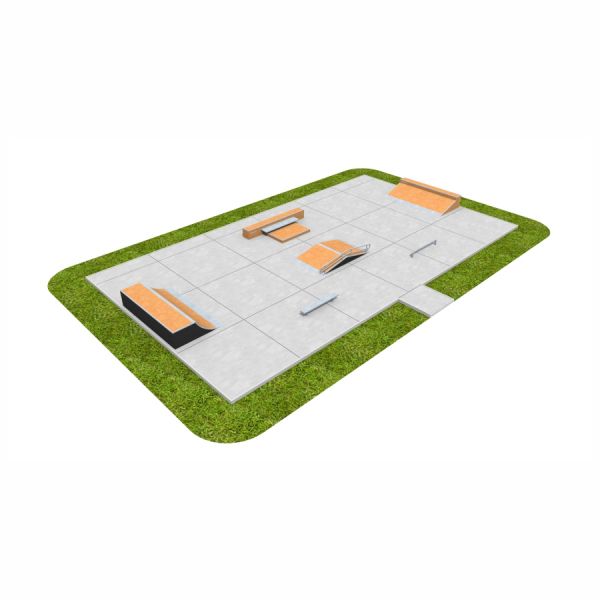 Skate Park 04 với các chướng ngại vật và bề mặt trượt bằng bê tông cho trượt ván.