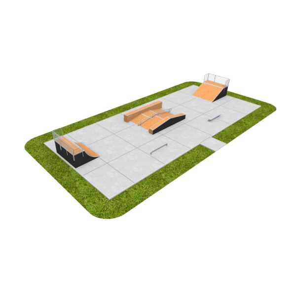 Khu trượt ván Skate Park 10 với các dốc và lan can cho trò chơi mạo hiểm ngoài trời.