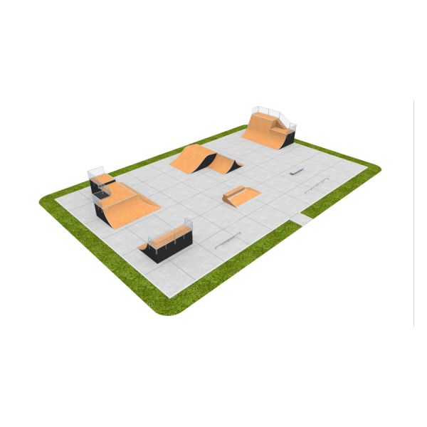 Khu trượt ván Skate Park 13 với các dốc và lan can dành cho trượt ván.