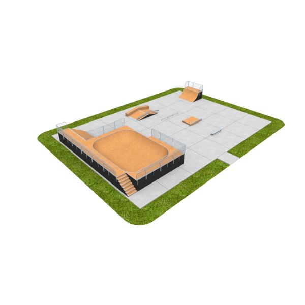 Khu trượt ván Skate Park 15 với các bề mặt và chướng ngại vật đa dạng cho trượt ván.