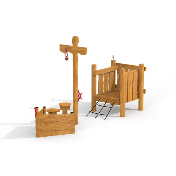 Small Wooden Playground Ship Sandbox bằng gỗ tự nhiên cho khu vui chơi trẻ em.