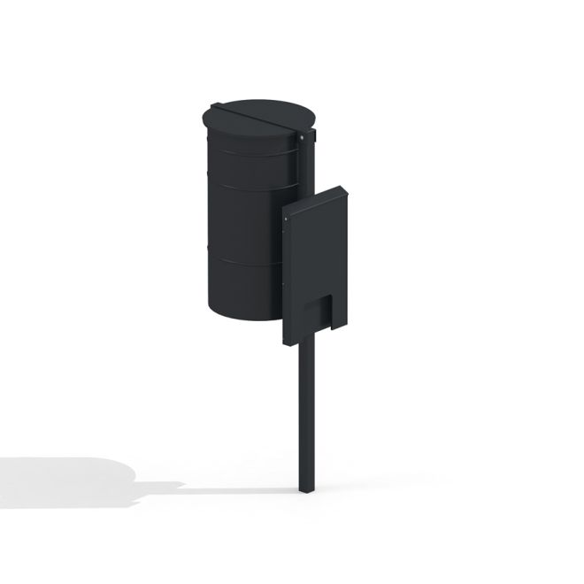 Thùng rác Dog Waste Bin màu đen thiết kế gắn cọc cho khu vui chơi.