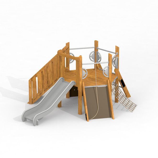Six Angle w/ stairs & slide (H90) wooden playhouse Uvala với cầu trượt, cầu thang và các vòng leo ch