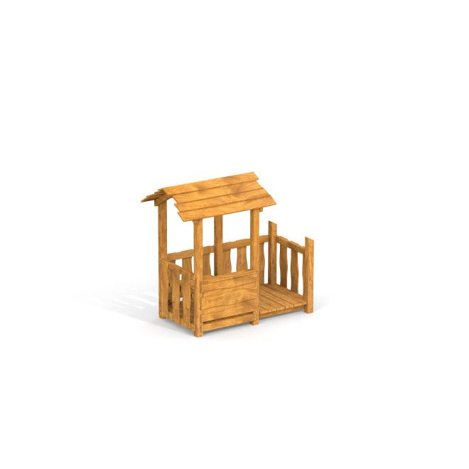 Nhà chơi đơn Veranda house single playhouse Uvala bằng gỗ với mái che và lan can an toàn.