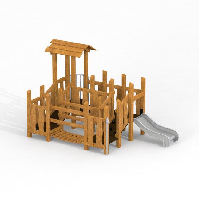 Rubik wooden playhouse with slide Uvala, khu vui chơi bằng gỗ có cầu trượt đôi cho trẻ em.