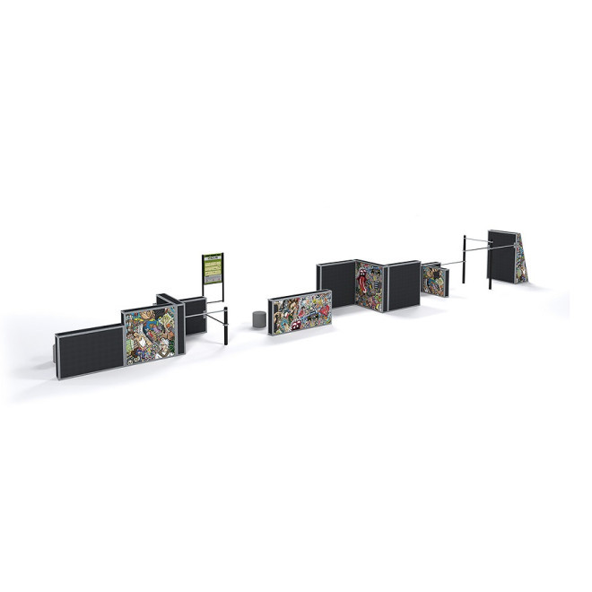 Bộ thiết bị tập luyện ngoài trời Medium parkour set II với các tường và thanh xà đa năng.