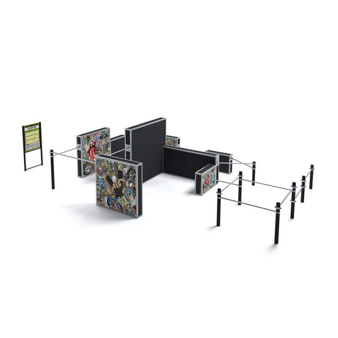 Large parkour set II với các bức tường và thanh xà cho khu vui chơi vận động ngoài trời.