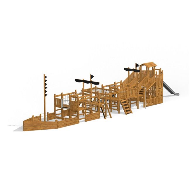 Majestic ship with slide Uvala, khu vui chơi trẻ em bằng gỗ hình con tàu với cầu trượt và các bậc th
