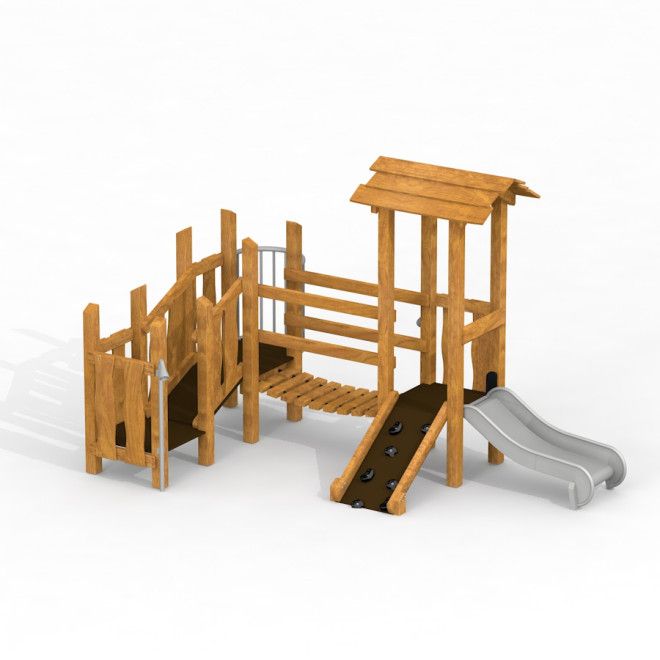 Smart wooden playhouse with slide Uvala bằng gỗ tự nhiên, có cầu trượt và cầu thang leo núi cho trẻ 