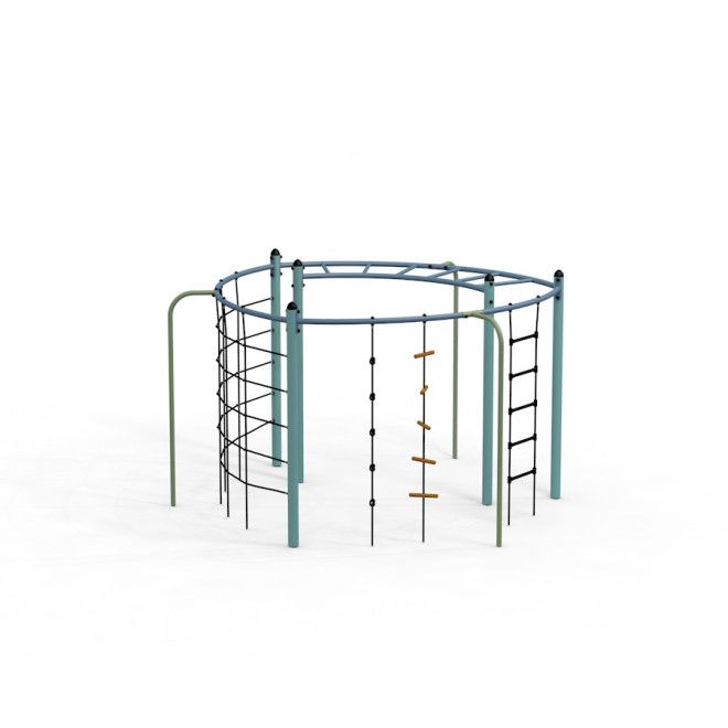 Cấu trúc thép Dolphin steel structure cho khu vui chơi trẻ em với các bộ phận leo trèo và thang dây.