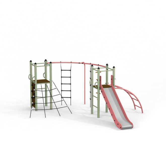 Cấu trúc thép Sword fish steel structure với cầu trượt và các phần leo trèo cho sân chơi trẻ em.