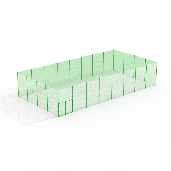 Khu thể thao đa năng Secure multisport area với hàng rào lưới bảo vệ màu xanh lá cây.