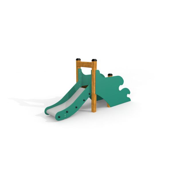 Cầu trượt Slide with Dragon Back màu xanh lá cây với khung gỗ cho khu vui chơi trẻ em.
